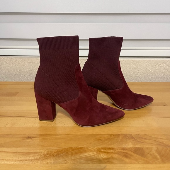 Steve Madden Remy | Block Heel Suede Sock Bootie | Burgandy 7.5 - Picture 3 of 6